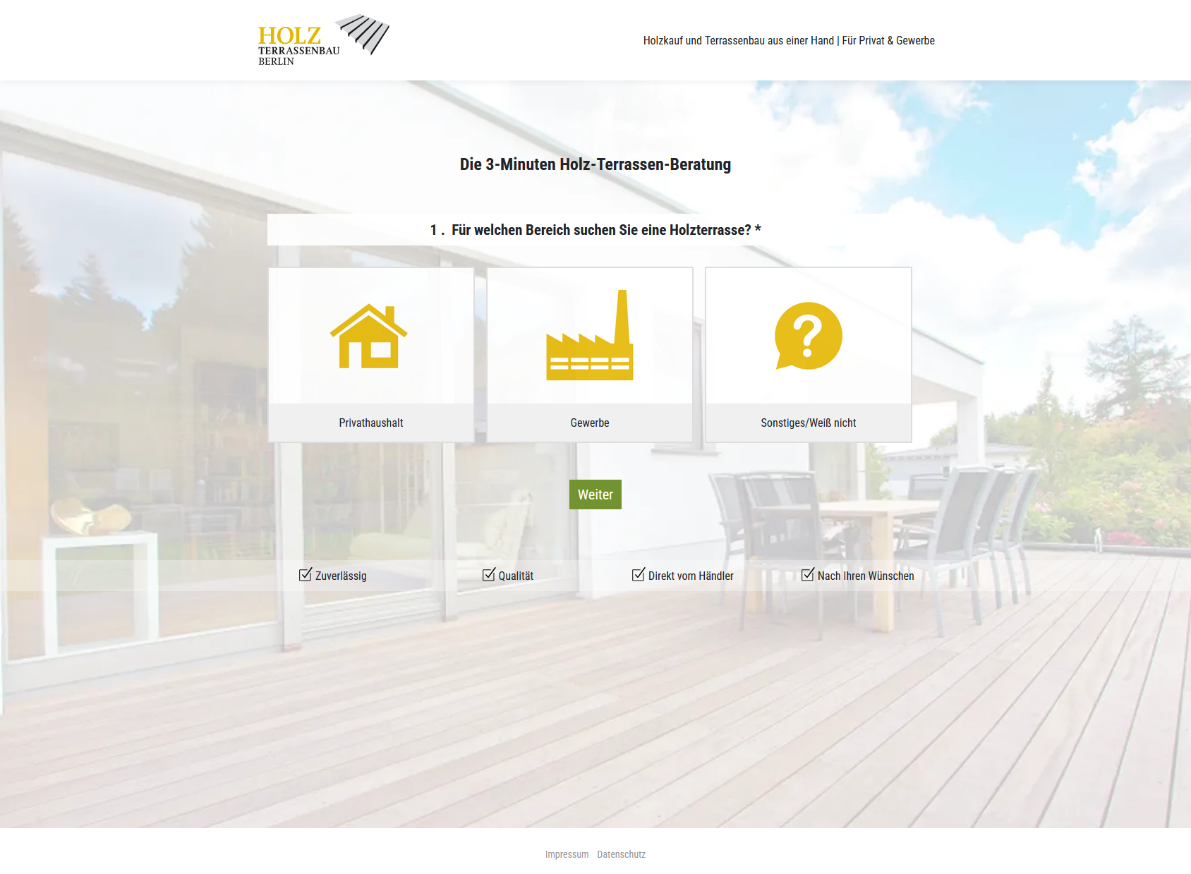 Visit2Lead Landing Page für holzterrassenbau-berlin.de